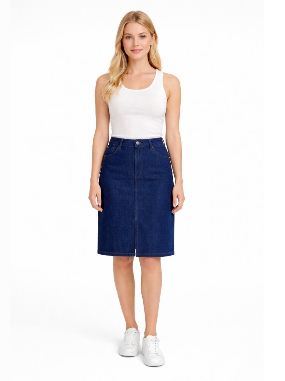 NWT White House Black Market Denim Skirt w Slit Avery Rinse 6 #WHBM000